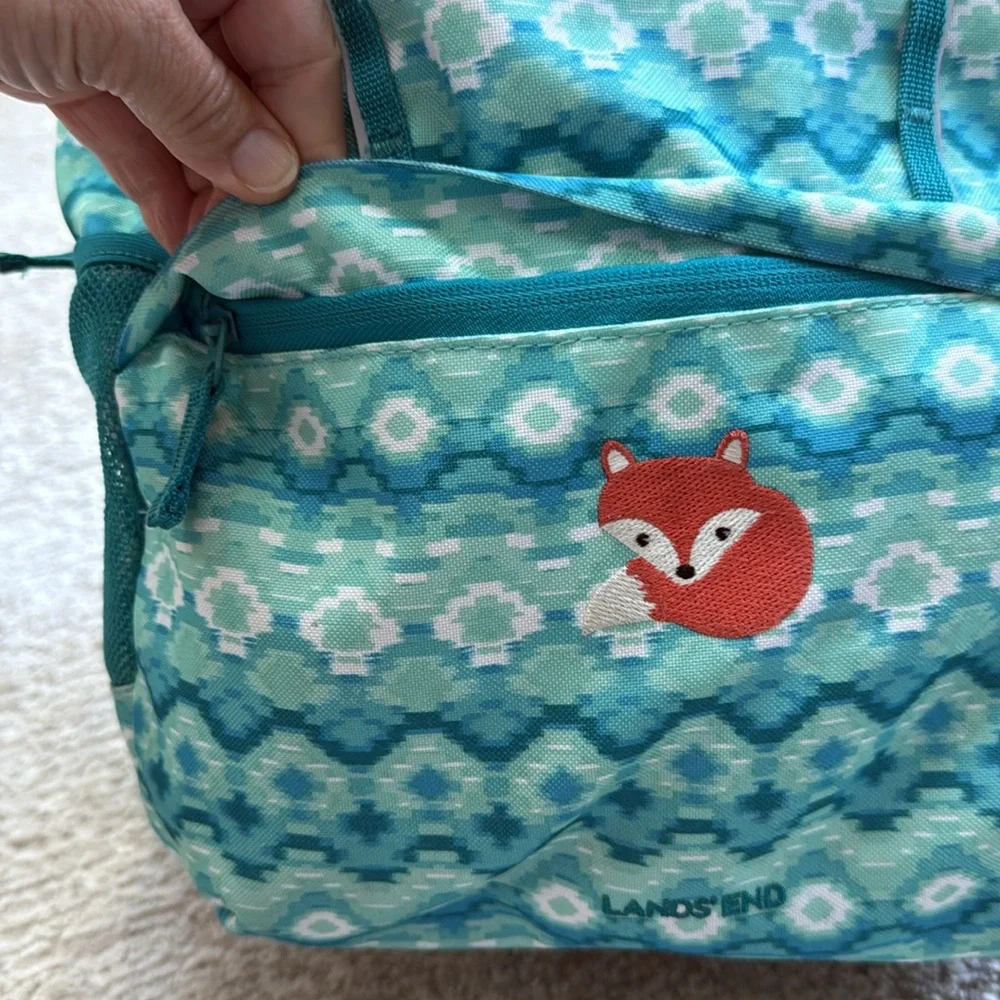 Gently Used- Lands' End Classmate Girls Turquoise Patterned Embroidered Backpack